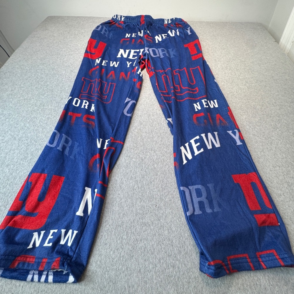 NFL Team Apparel New York Giants Mens Pajama Pants Blue Red Fleece Lounge Medium